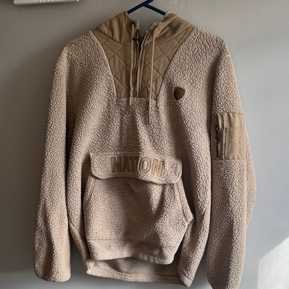 Naton Men's Beige Sherpa Zip-Up Sweater